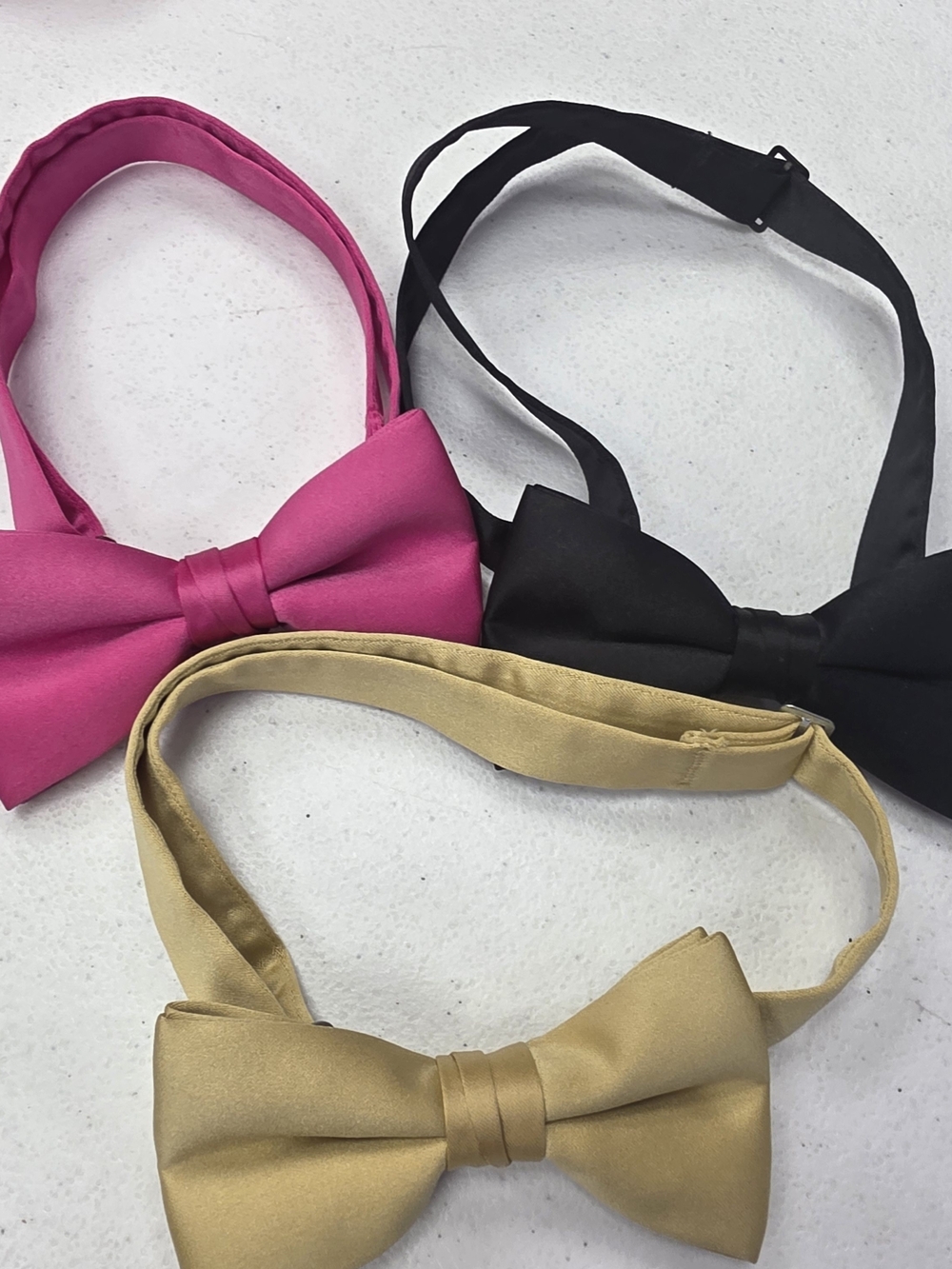 Kids Satin Bow Tie Trio - Pink, Black & Gold (Adjustable)